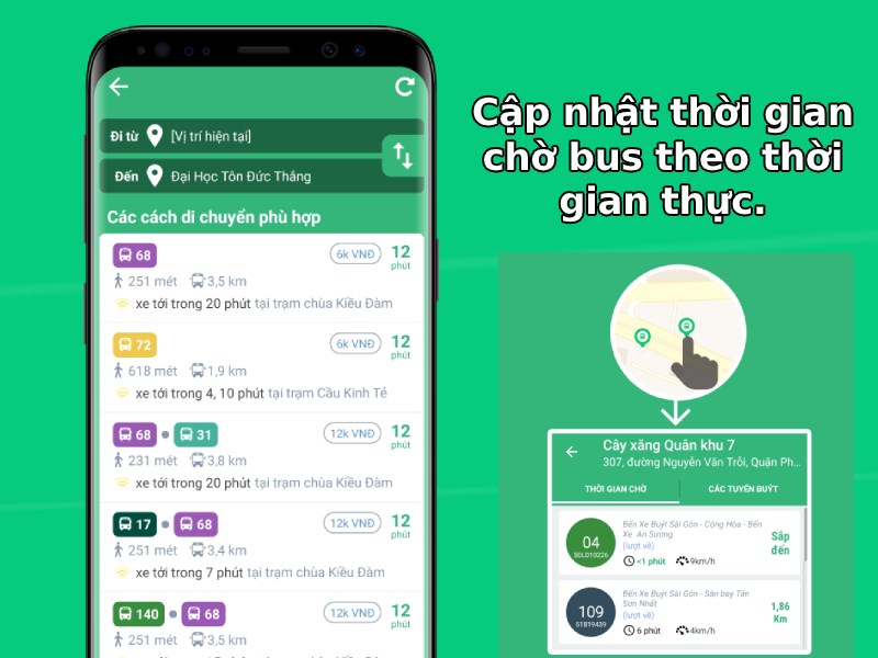  Cập nhật thời gian chờ bus theo thời gian thực.