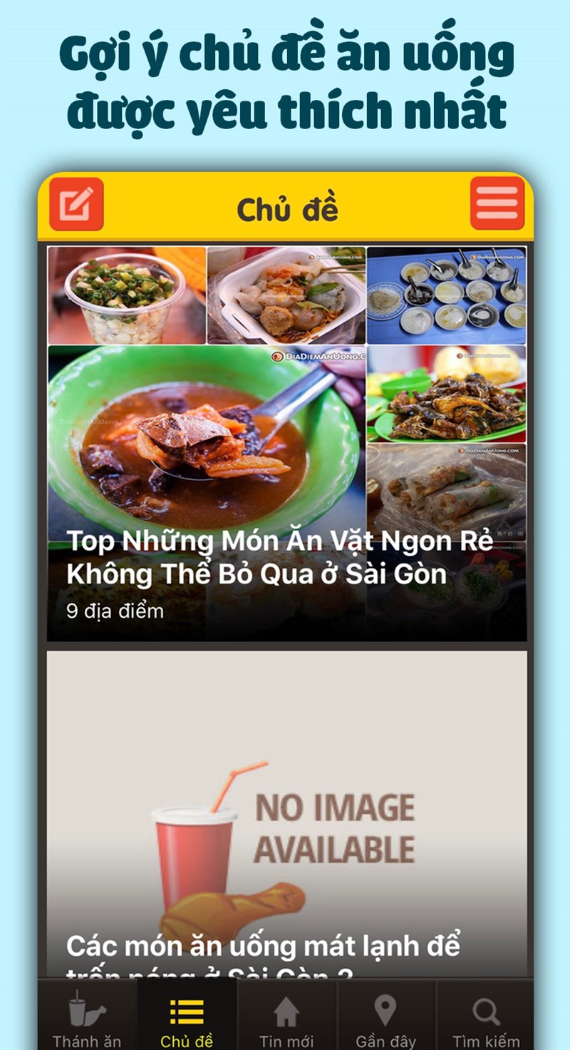 Đưa ra chủ đề ăn uống được quan tầm nhiều nhất.