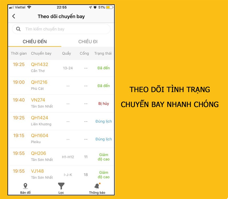 Theo d&otilde;i trạng th&aacute;i c&aacute;c chuyến bay h&agrave;ng ng&agrave;y