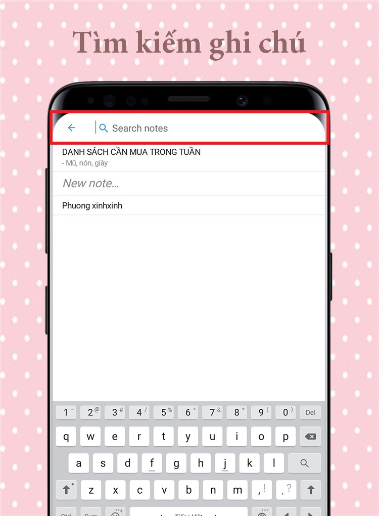 T&igrave;m kiếm ghi ch&uacute; nhanh ch&oacute;ng ở thanh c&ocirc;ng cụ