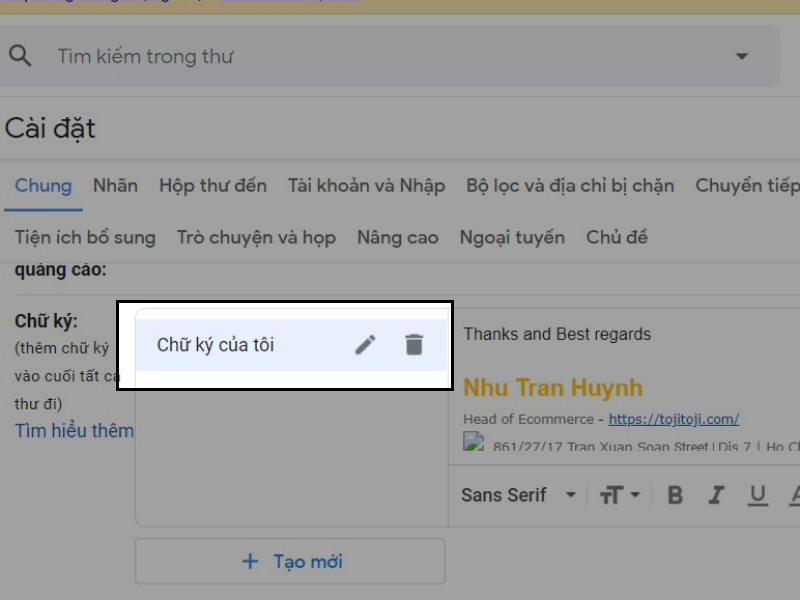 Xóa chữ ký Gmail