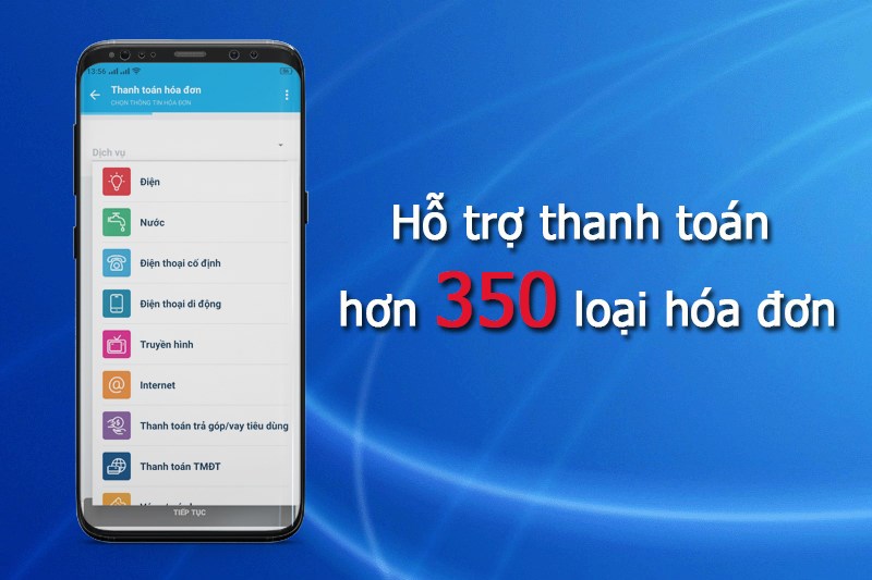 Hỗ trợ thanh toán hơn 350 loại hóa đơn