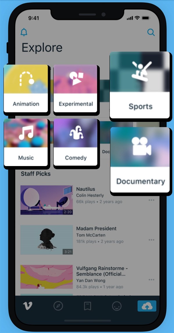 T&iacute;nh năng ch&iacute;nh của ứng dụng Vimeo