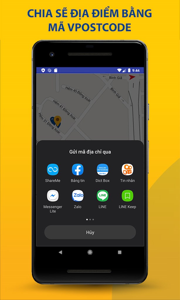 Sử dụng ứng dụng để chia sẻ vị trí bằng Vpost Code 