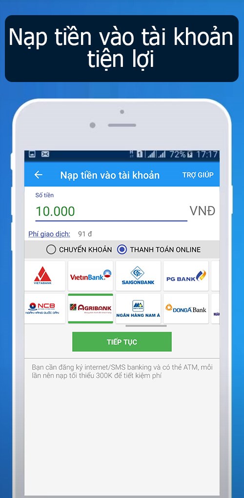 Nạp tiền vào tài khoản đơn giản
