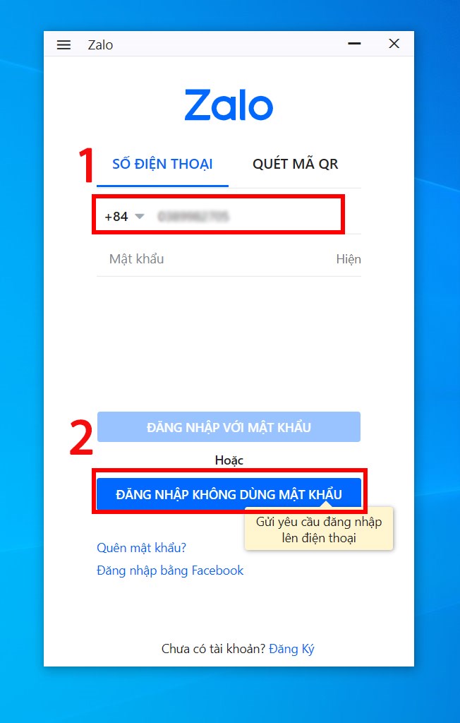 Đăng nhập không dùng mật khẩu trên Zalo
