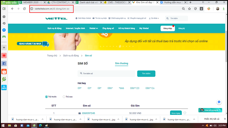 Truy cập trang Web mua SIM