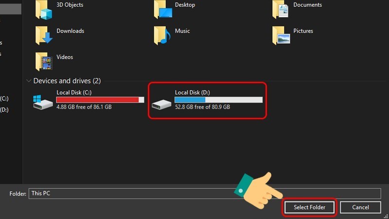 Chọn ổ đĩa lưu trữ game