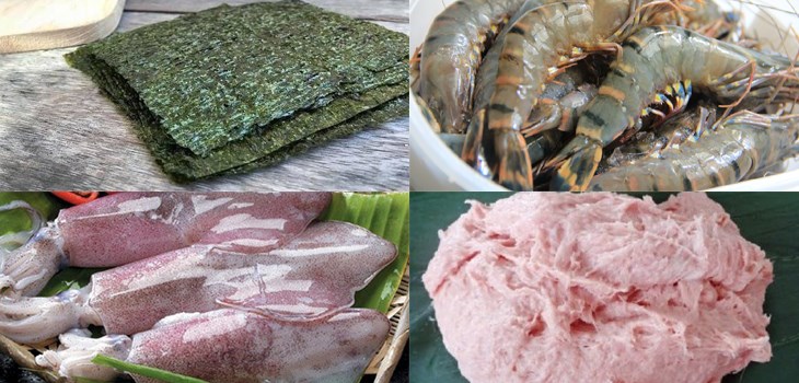 Nguyên liệu làm chả giò hải sản cuộn rong biển