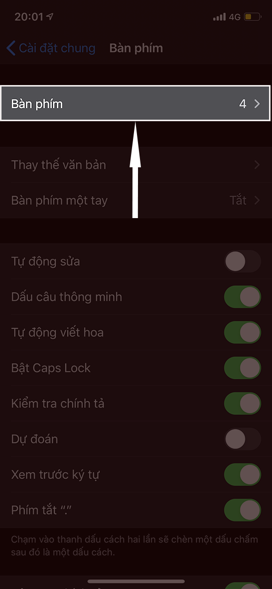 Phần cài đặt bàn phím sẽ hiện ra, bạn nhấn vào mục Bàn phím