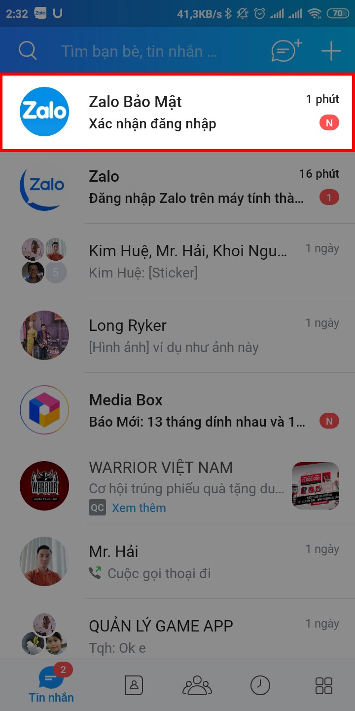 tìm tin nhắn của Zalo bảo mật