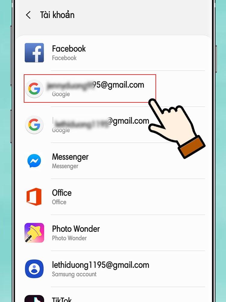 Chọn T&agrave;i khoản > T&agrave;i khoản muốn đồng bộ.