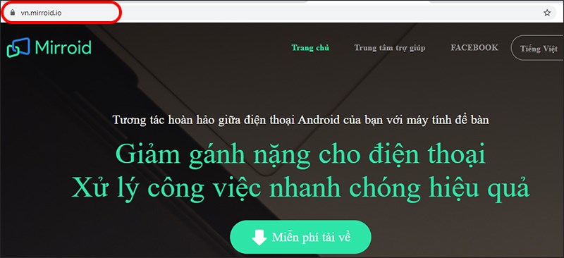 Truy cập trang chủ của Mirroid trên máy tính