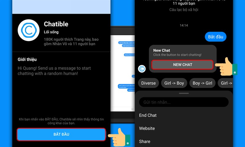 Bấm vào New Chat để kết nối và trò chuyện
