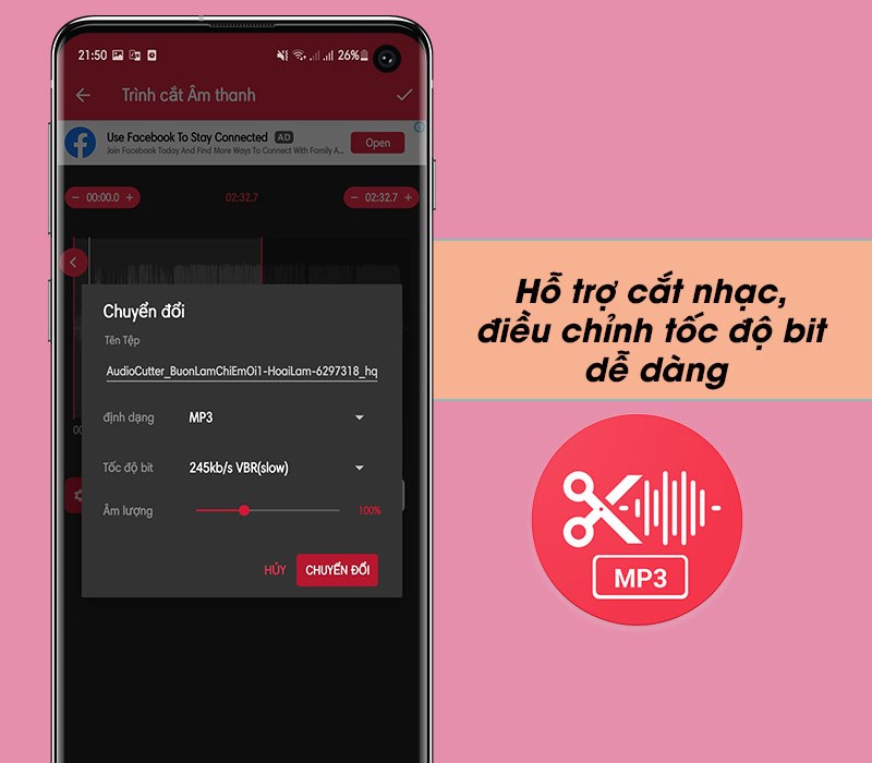 Hỗ trợ cắt nhạc, điều chỉnh tốc độ bit dễ dàng