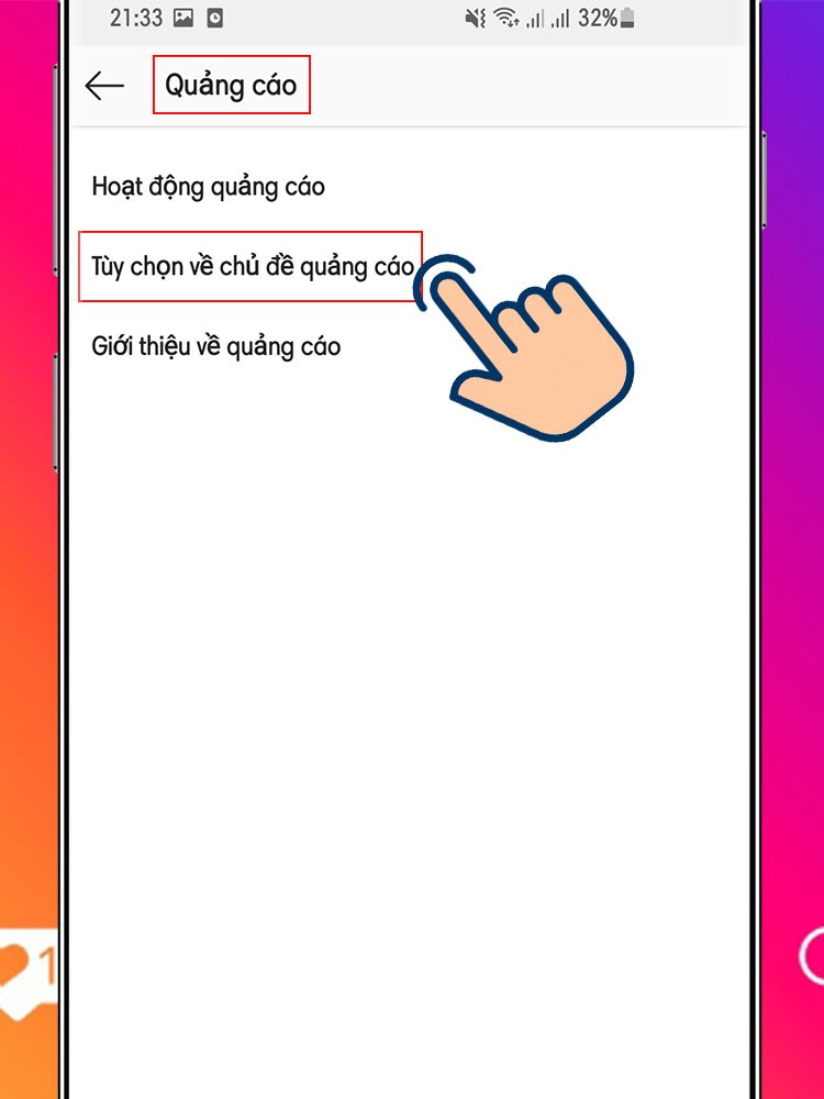 Chọn quảng c&aacute;o > T&ugrave;y chọn chủ đề quảng c&aacute;o.