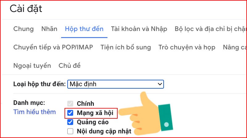 Tích chọn phân loại Mạng xã hội >Chọn Lưu thay đổi.