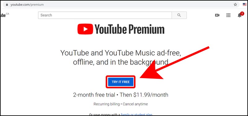 Truy cập trang YouTube Premium