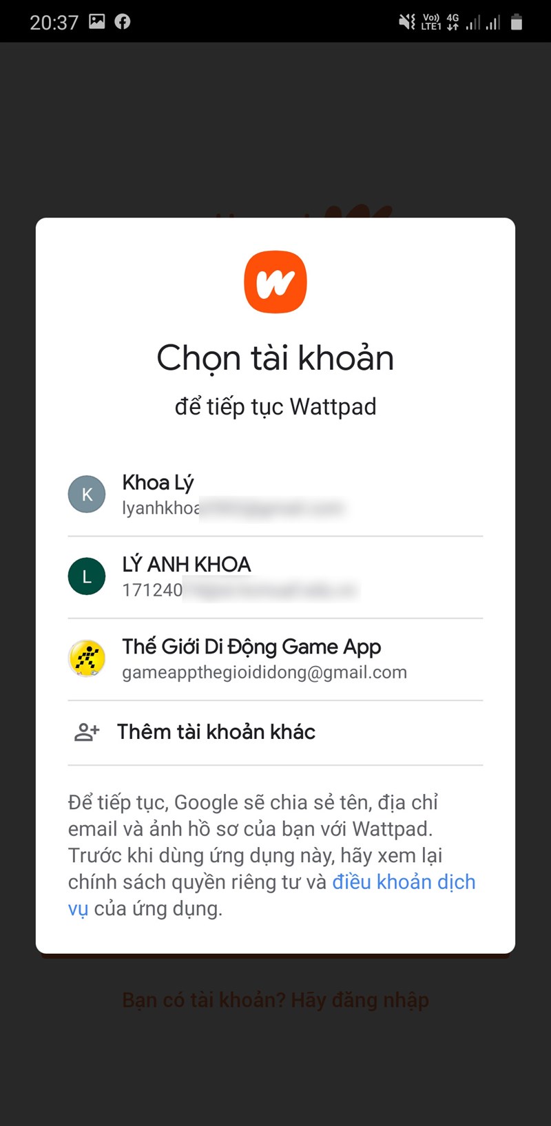 Bước 3: Tiếp theo, chọn tài khoản Gmail bạn muốn tạo