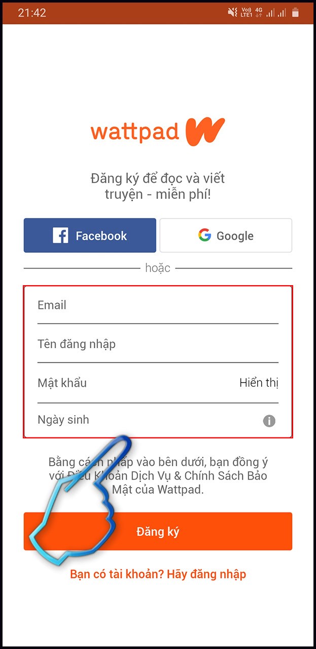 Bước 3: Sau đó, giao diện hiển thị mới hiện ra, bạn cần phải điền đầy đủ thông tin trong ô