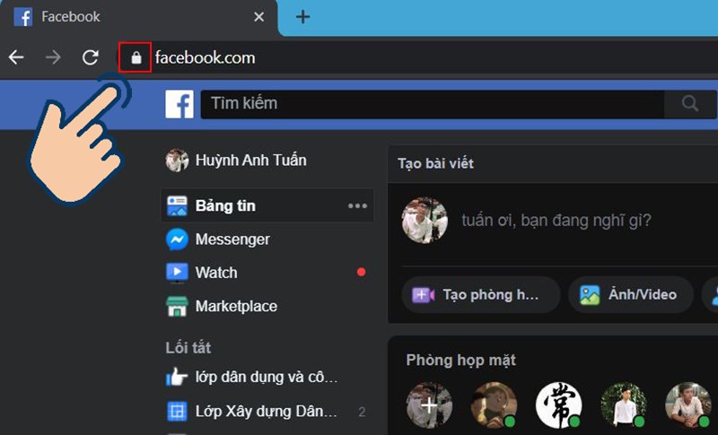 Tại thanh địa chỉ trang web bạn hãy chọn biểu tượng ổ khóa.