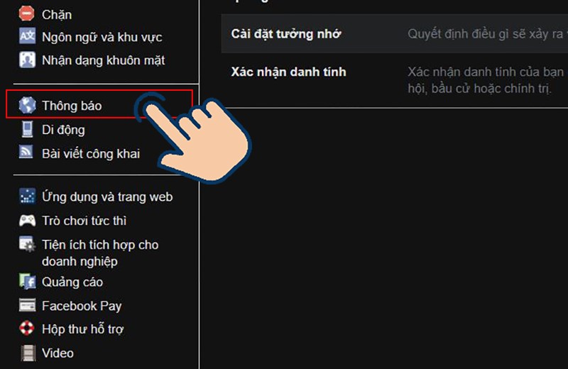 Chọn mục Thông báo.