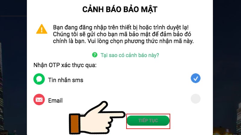 Bạn lựa chọn hình thức gửi và chọn Tiếp tục.