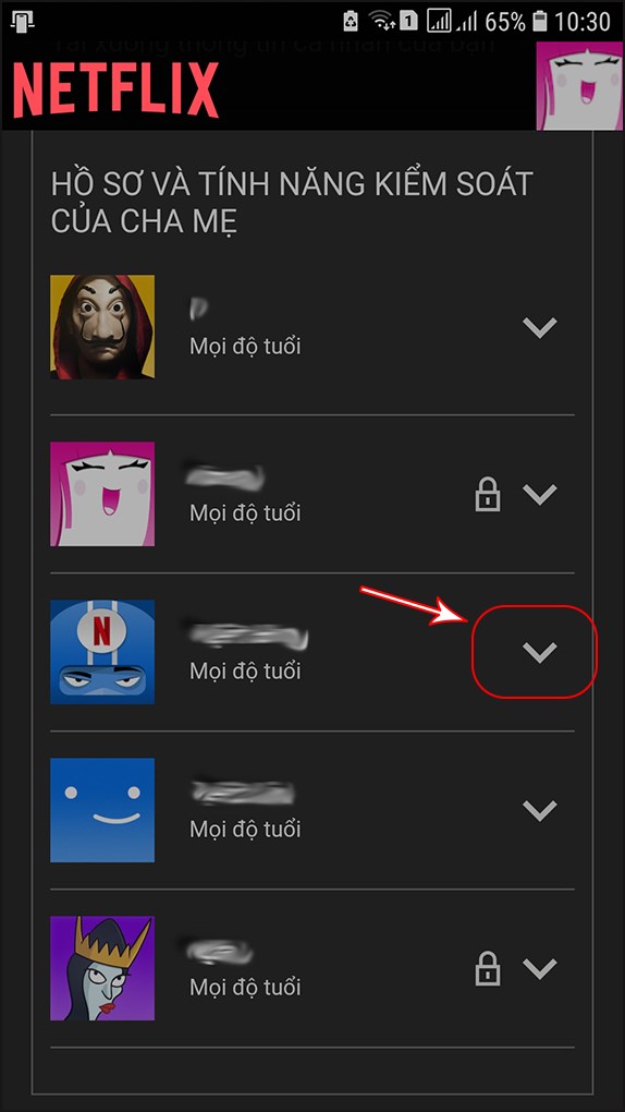 K&eacute;o xuống đến phần Hồ sơ v&agrave; T&iacute;nh năng kiểm so&aacute;t của cha mẹ v&agrave; chọn hồ sơ bạn muốn xem lại lịch sử