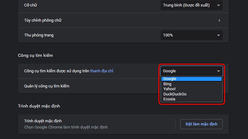 Cách đặt Google là công cụ tìm kiếm mặc định trên Chrome, Cốc Cốc, Edge, Firefox