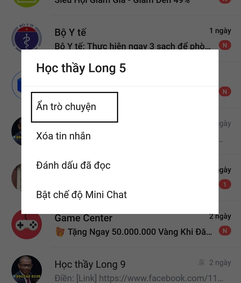 Chọn ẩn trò chuyện