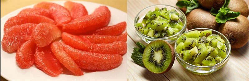 Nguyên liệu món ăn 3 cách nước ép bưởi sơ ri, bưởi kiwi, bưởi táo