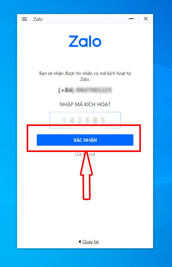 Nhấn xác nhận để hoành thành việc đăng ký Zalo