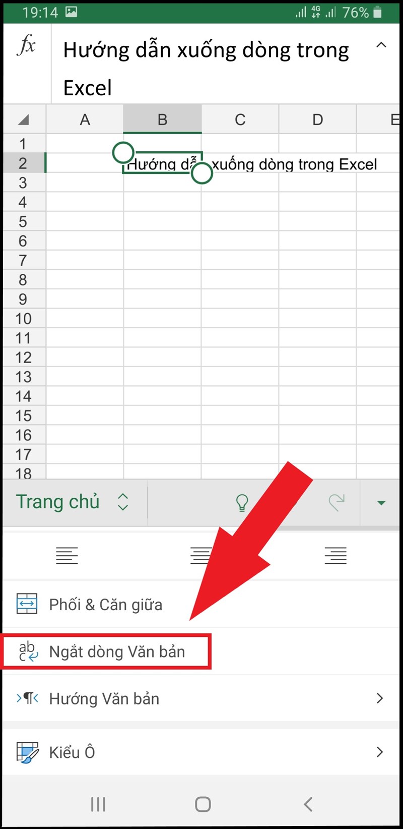 Chọn Ngắt dòng Văn bản