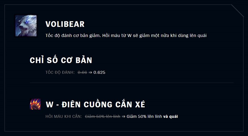 Giảm sức mạnh Volibear