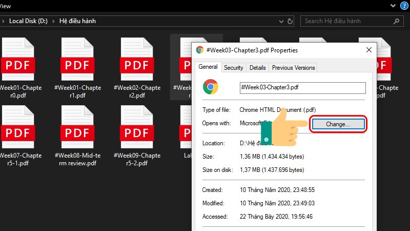 Chọn Change để thay đổi công cụ mở file PDF