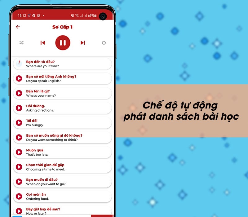 Chế độ tự động ph&aacute;t danh s&aacute;ch b&agrave;i học