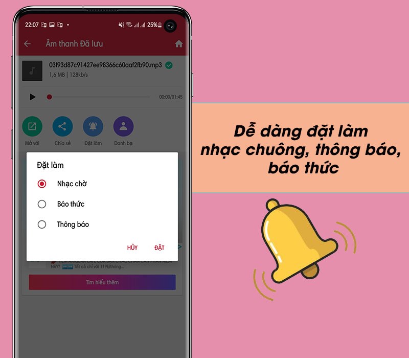 Dễ dàng đặt làm nhạc chuông, thông báo, báo thức