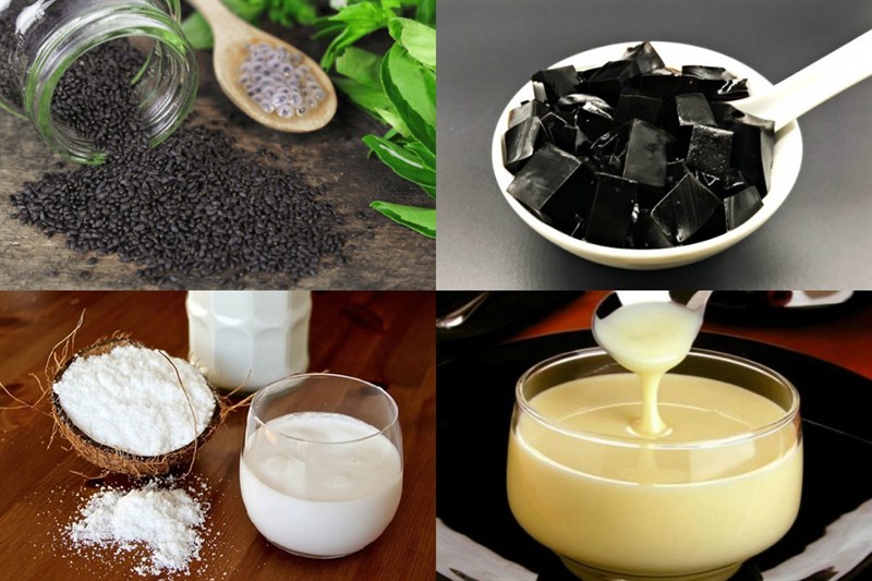 Nguyên vật liệu món ăn uống trà sương sáo nước cốt dừa