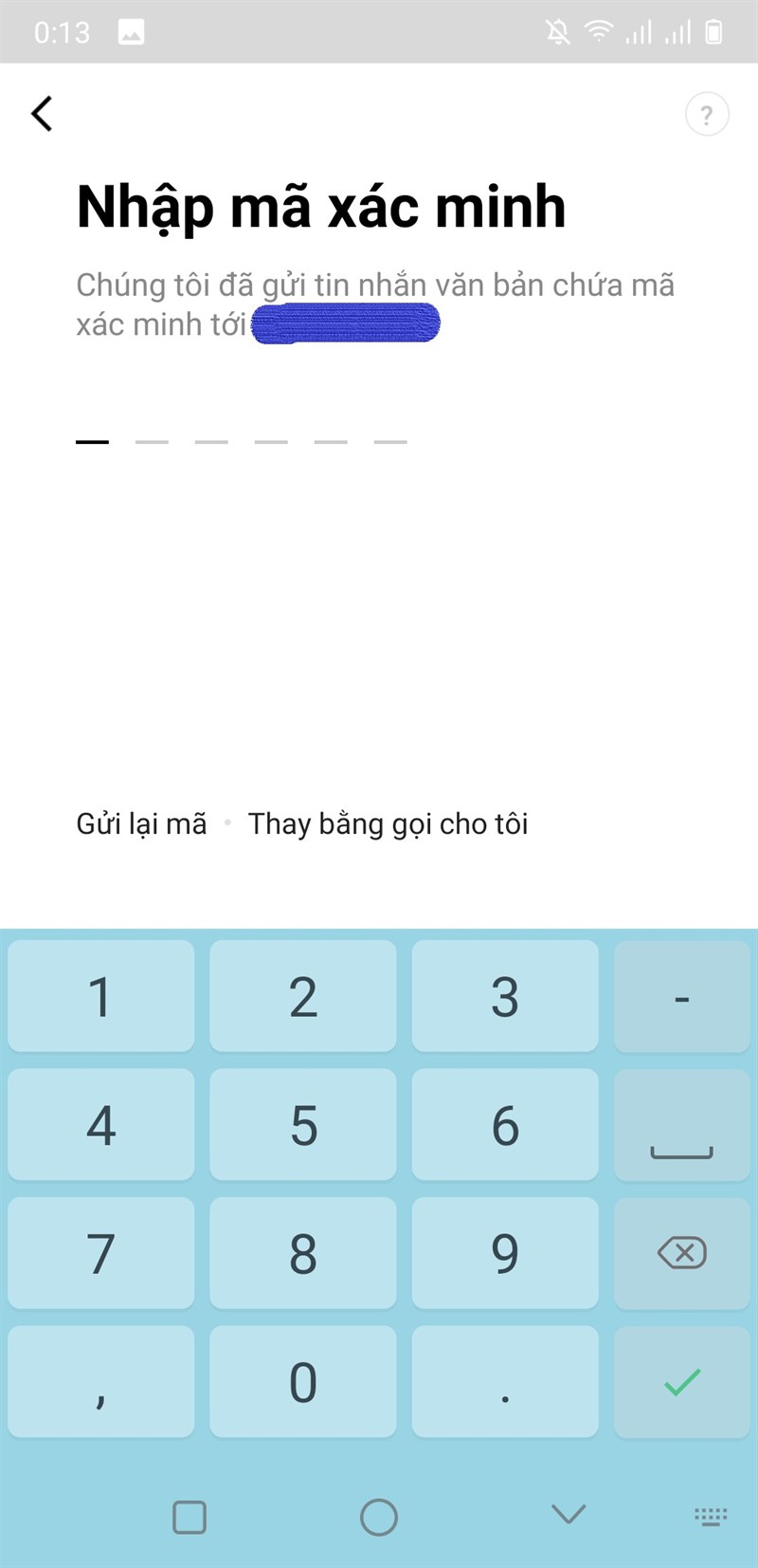 Nhập mã xác nhận đăng ký Line