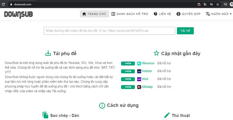 Truy cập vào trang web của Downsub