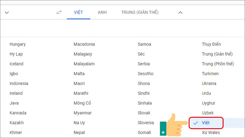 Lựa chọn ngôn ngữ tiếng Việt