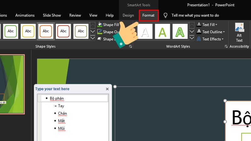 Chuyển sang tab Format để tùy biến sơ đồ của bạn