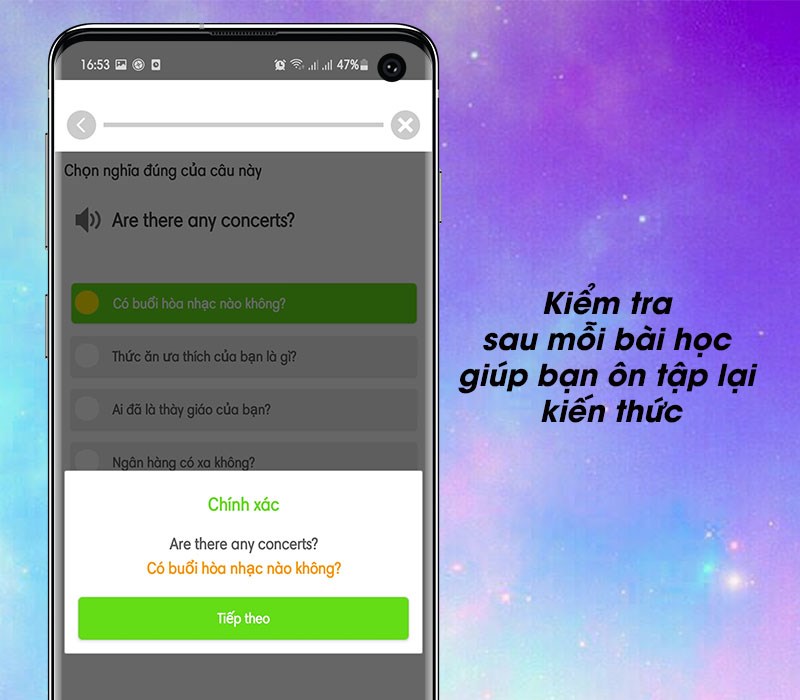 B&agrave;i kiểm tra sau mỗi b&agrave;i học gi&uacute;p bạn &ocirc;n tập lại kiến thức