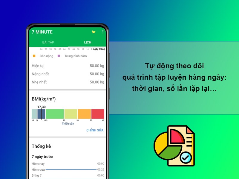 Tự động theo dõi quá trình tập luyện hàng ngày: thời gian, số lần lặp lại…