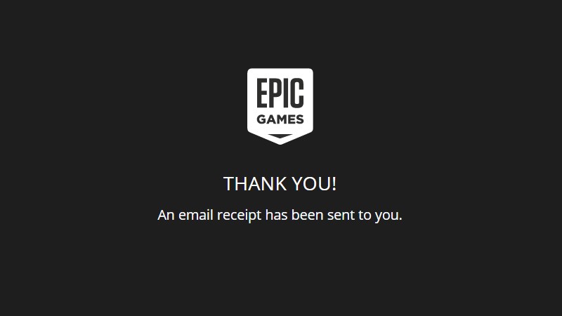 Epic Games Store gửi thông báo cảm ơn