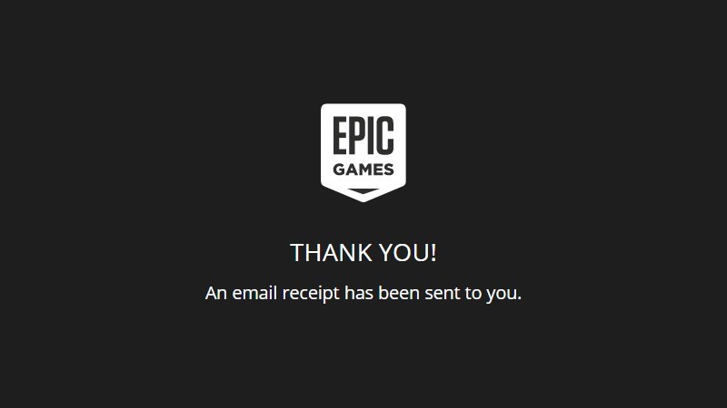 Epic Games Store gửi thông báo cảm ơn