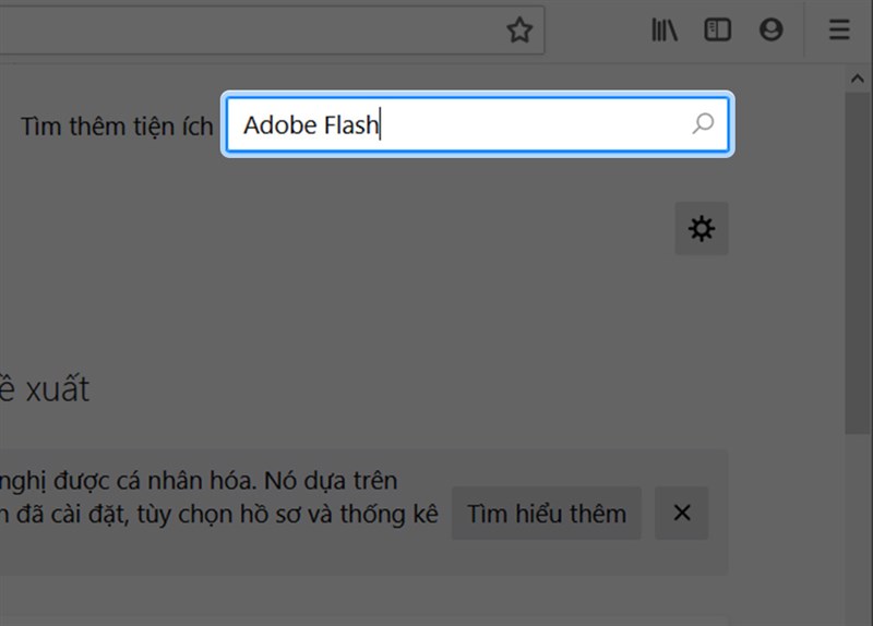 Tìm kiếm tiện ích Adobe Flash.