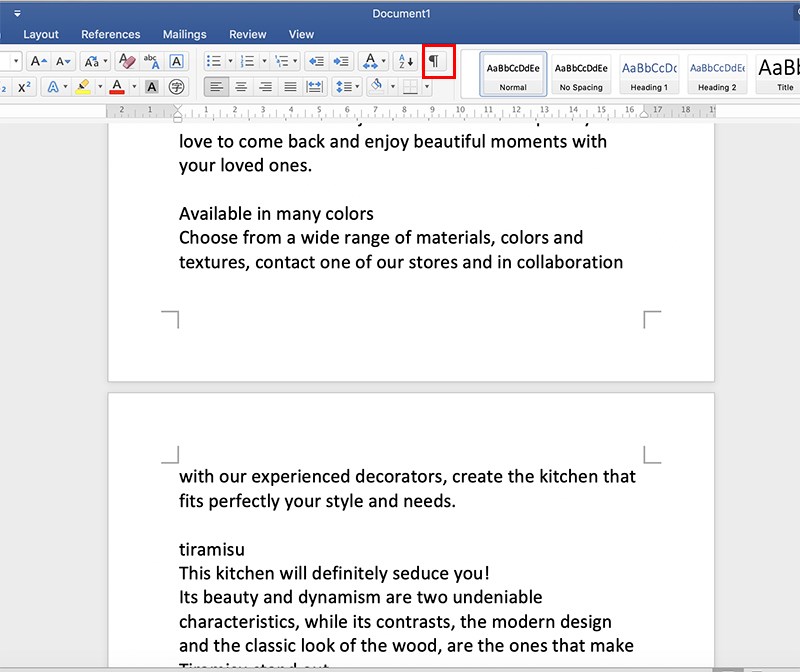 Bỏ biểu tượng Paragraph để kết thúc