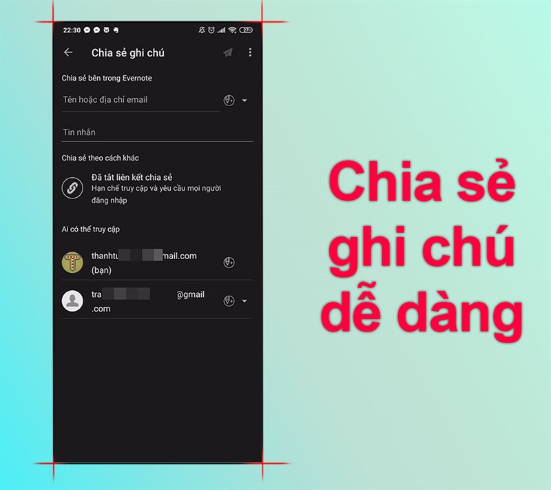 Chia sẻ ghi chú dễ dàng