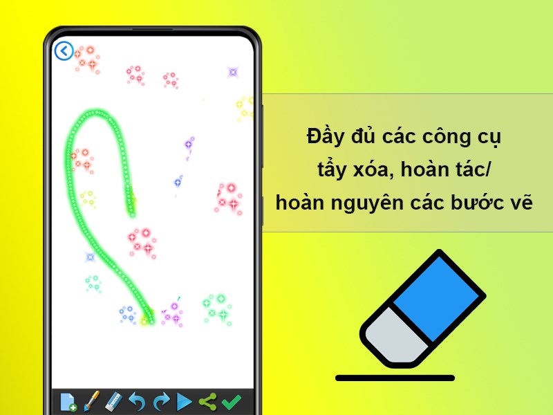 Đầy đủ các công cụ tẩy xóa, hoàn tác/hoàn nguyên các bước vẽ